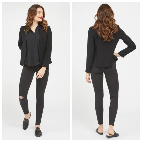 Spanx Women's Vintage Distressed Ankle Skinny Jeans Black Pull On Size Medium - Picture 1 of 16